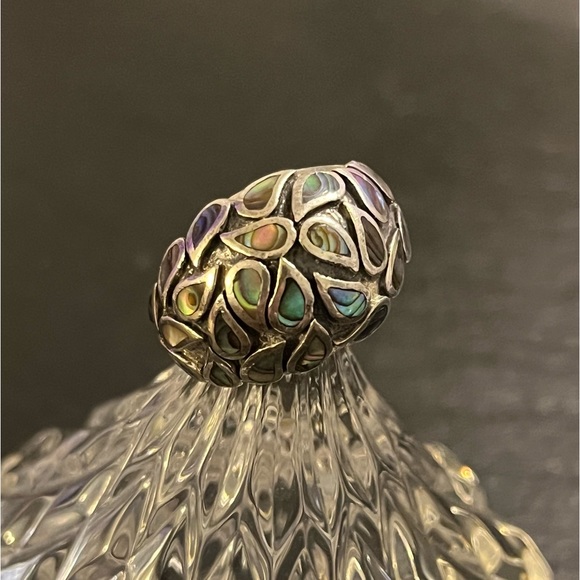 Vintage Sterling Silver and Abalone Paisley Inlay Statement Ring Size 10.5 - Picture 15 of 16